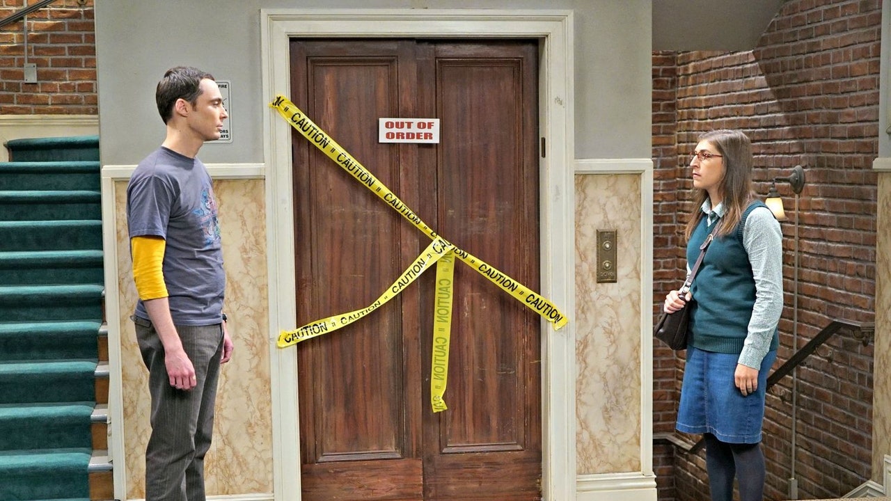 the broken elevator on big bang theory